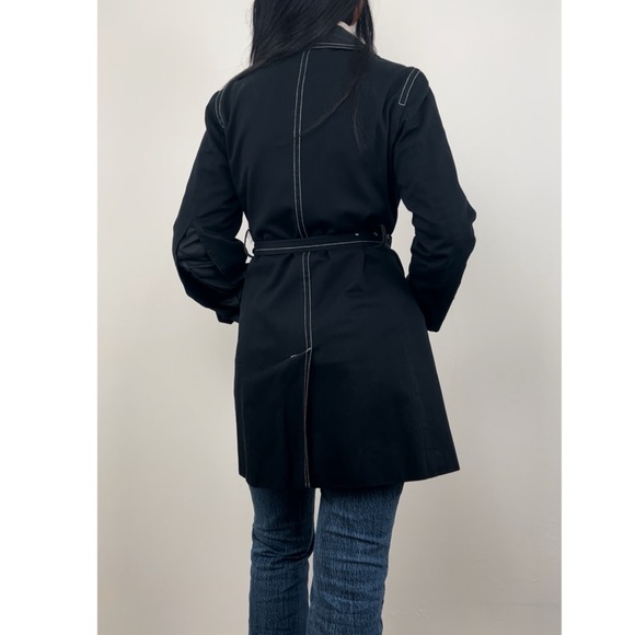 Vintage Massini Black Contrast Stitching Trench Coat - Picture 4 of 8